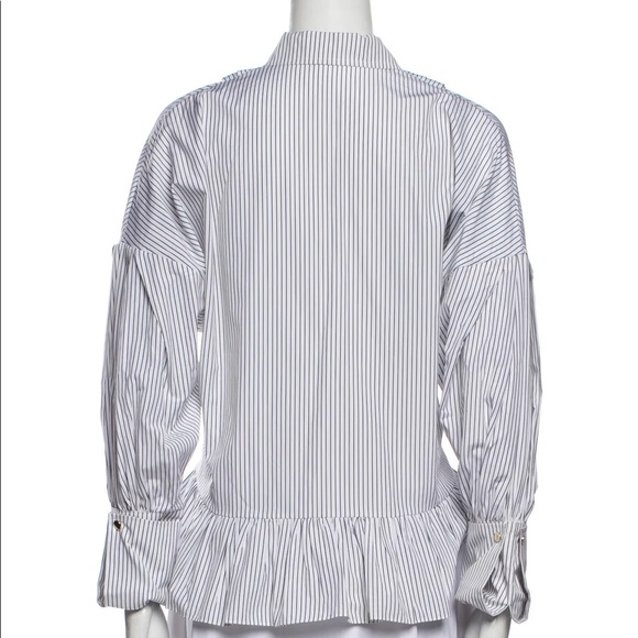 Brøgger striped ruffle hem Button-Up Top long sleeve dropped shoulder - Picture 2 of 12